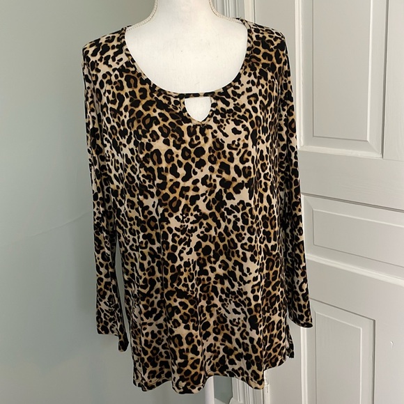 New York Laundry leopard print long sleeve Keyhole button sleeve large - Picture 1 of 4